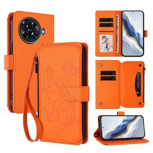 For Tecno Spark 20 Pro+ 4G Butterfly Love Flower Multi-card Zipper Wallet Leather Phone Case(Orange)
