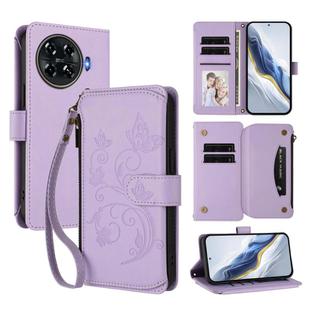 For Tecno Spark 20 Pro+ 4G Butterfly Love Flower Multi-card Zipper Wallet Leather Phone Case(Light Purple)