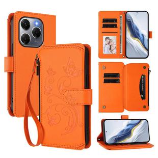 For Tecno Spark 20 Pro 5G Butterfly Love Flower Multi-card Zipper Wallet Leather Phone Case(Orange)