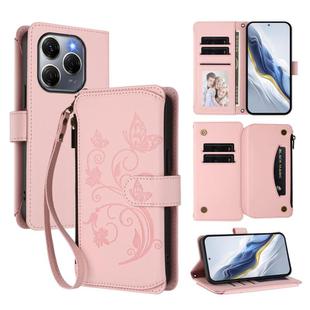 For Tecno Spark 20 Pro 5G Butterfly Love Flower Multi-card Zipper Wallet Leather Phone Case(Pink)