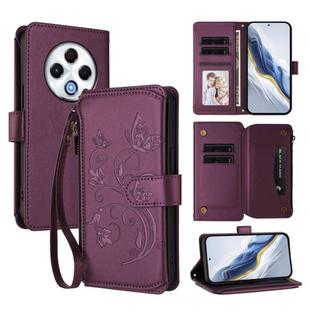 For Tecno Spark 30 4G Butterfly Love Flower Multi-card Zipper Wallet Leather Phone Case(Dark Purple)