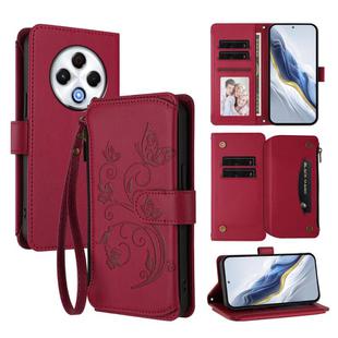 For Tecno Spark 30 4G Butterfly Love Flower Multi-card Zipper Wallet Leather Phone Case(Wine Red)