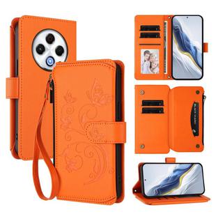 For Tecno Spark 30 4G Butterfly Love Flower Multi-card Zipper Wallet Leather Phone Case(Orange)