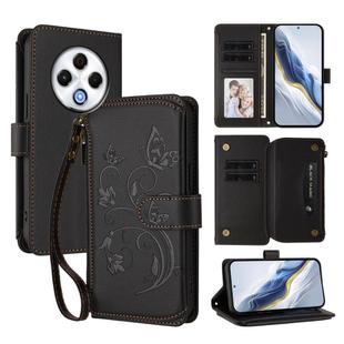 For Tecno Spark 30 4G Butterfly Love Flower Multi-card Zipper Wallet Leather Phone Case(Black)