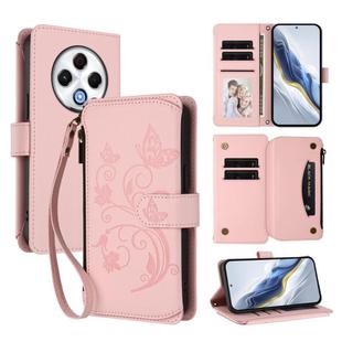For Tecno Spark 30 4G Butterfly Love Flower Multi-card Zipper Wallet Leather Phone Case(Pink)