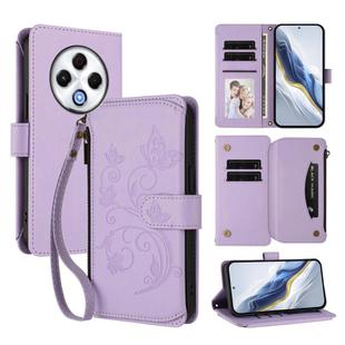 For Tecno Spark 30 4G Butterfly Love Flower Multi-card Zipper Wallet Leather Phone Case(Light Purple)