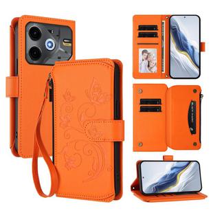 For Tecno Spark 30 5G / Pova 6 Neo 5G Butterfly Love Flower Multi-card Zipper Wallet Leather Phone Case(Orange)