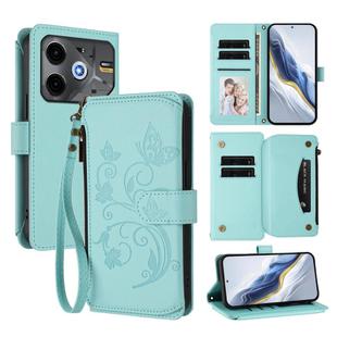 For Tecno Spark 30 5G / Pova 6 Neo 5G Butterfly Love Flower Multi-card Zipper Wallet Leather Phone Case(Mint Green)