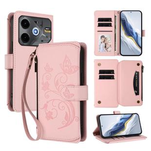 For Tecno Spark 30 5G / Pova 6 Neo 5G Butterfly Love Flower Multi-card Zipper Wallet Leather Phone Case(Pink)