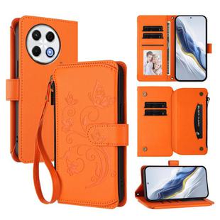 For Tecno Spark 30 Pro 4G Butterfly Love Flower Multi-card Zipper Wallet Leather Phone Case(Orange)