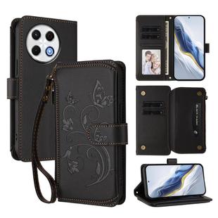 For Tecno Spark 30 Pro 4G Butterfly Love Flower Multi-card Zipper Wallet Leather Phone Case(Black)