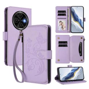 For Tecno Spark 30C 4G Butterfly Love Flower Multi-card Zipper Wallet Leather Phone Case(Light Purple)
