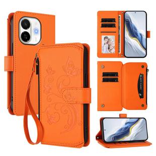 For Tecno Spark 30C 5G / Pop 9 5G Butterfly Love Flower Multi-card Zipper Wallet Leather Phone Case(Orange)