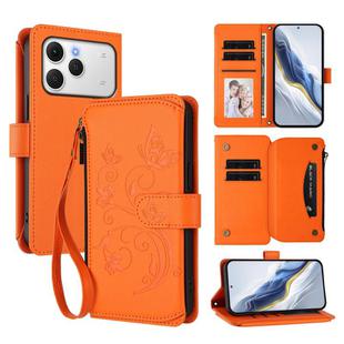 For Tecno Spark 40 4G Butterfly Love Flower Multi-card Zipper Wallet Leather Phone Case(Orange)