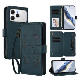 For Tecno Spark 40 4G Butterfly Love Flower Multi-card Zipper Wallet Leather Phone Case(Dark Green)