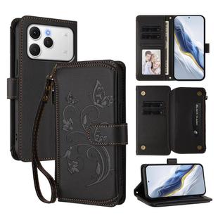 For Tecno Spark 40 4G Butterfly Love Flower Multi-card Zipper Wallet Leather Phone Case(Black)