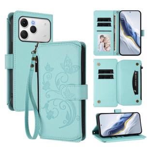 For Tecno Spark 40 4G Butterfly Love Flower Multi-card Zipper Wallet Leather Phone Case(Mint Green)