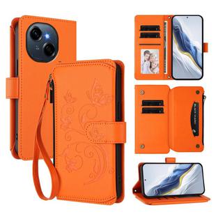 For Tecno Spark GO 2025 / 1S Butterfly Love Flower Multi-card Zipper Wallet Leather Phone Case(Orange)