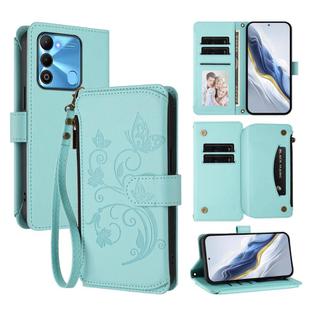 For Tecno Spark GO 2022 / 8C / 9 Butterfly Love Flower Multi-card Zipper Wallet Leather Phone Case(Mint Green)