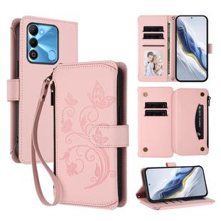 For Tecno Spark GO 2022 / 8C / 9 Butterfly Love Flower Multi-card Zipper Wallet Leather Phone Case(Pink)