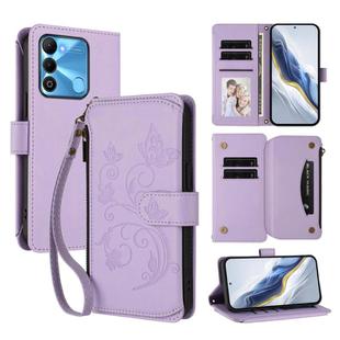 For Tecno Spark GO 2022 / 8C / 9 Butterfly Love Flower Multi-card Zipper Wallet Leather Phone Case(Light Purple)