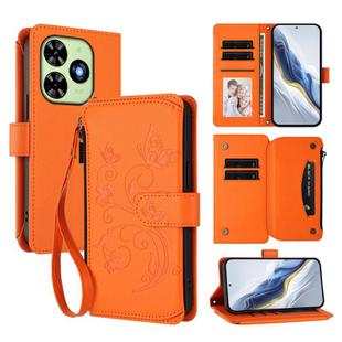 For Tecno Spark GO 2024 4G / 20 4G Butterfly Love Flower Multi-card Zipper Wallet Leather Phone Case(Orange)