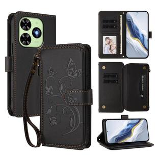 For Tecno Spark GO 2024 4G / 20 4G Butterfly Love Flower Multi-card Zipper Wallet Leather Phone Case(Black)