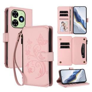 For Tecno Spark GO 2024 4G / 20 4G Butterfly Love Flower Multi-card Zipper Wallet Leather Phone Case(Pink)