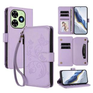 For Tecno Spark GO 2024 4G / 20 4G Butterfly Love Flower Multi-card Zipper Wallet Leather Phone Case(Light Purple)