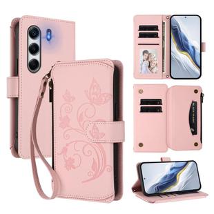 For Tecno Camon 40 Pro 4G Butterfly Love Flower Multi-card Zipper Wallet Leather Phone Case(Pink)