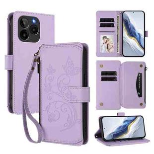 For BLU Bold K10 / G54 Butterfly Love Flower Multi-card Zipper Wallet Leather Phone Case(Light Purple)