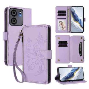 For BLU View 5 Butterfly Love Flower Multi-card Zipper Wallet Leather Phone Case(Light Purple)