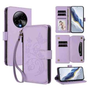 For BLU Bold K50 Butterfly Love Flower Multi-card Zipper Wallet Leather Phone Case(Light Purple)