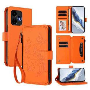 For Boost Mobile Celero 5G+ 2024 / 3+ 5G Butterfly Love Flower Multi-card Zipper Wallet Leather Phone Case(Orange)