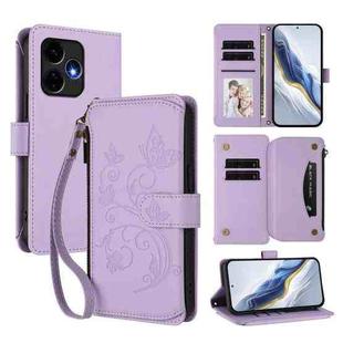 For Boost Mobile Celero 5G+ 2024 / 3+ 5G Butterfly Love Flower Multi-card Zipper Wallet Leather Phone Case(Light Purple)