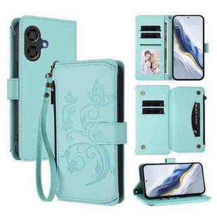 For Coolpad Cool 40i Butterfly Love Flower Multi-card Zipper Wallet Leather Phone Case(Mint Green)