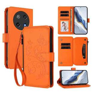 For Coolpad C16 Butterfly Love Flower Multi-card Zipper Wallet Leather Phone Case(Orange)