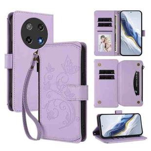 For Coolpad C16 Butterfly Love Flower Multi-card Zipper Wallet Leather Phone Case(Light Purple)