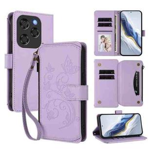 For Coolpad X100 Butterfly Love Flower Multi-card Zipper Wallet Leather Phone Case(Light Purple)