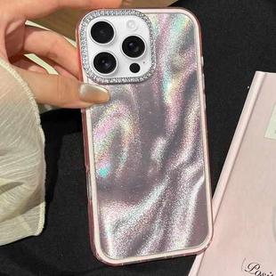For iPhone 16 Pro Max 3 in 1 Diamond Lens Frame Quicksand Pattern Phone Case(Pink)