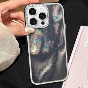For iPhone 16 Pro 3 in 1 Diamond Lens Frame Quicksand Pattern Phone Case(Black)