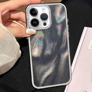 For iPhone 15 Pro 3 in 1 Diamond Lens Frame Quicksand Pattern Phone Case(Black)