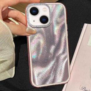 For iPhone 14 3 in 1 Diamond Lens Frame Quicksand Pattern Phone Case(Pink)