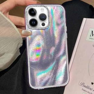 For iPhone 13 Pro Max 3 in 1 Diamond Lens Frame Quicksand Pattern Phone Case(Purple)