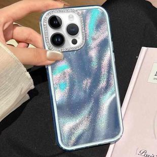 For iPhone 13 Pro Max 3 in 1 Diamond Lens Frame Quicksand Pattern Phone Case(Blue)