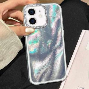 For iPhone 12 3 in 1 Diamond Lens Frame Quicksand Pattern Phone Case(Silver)