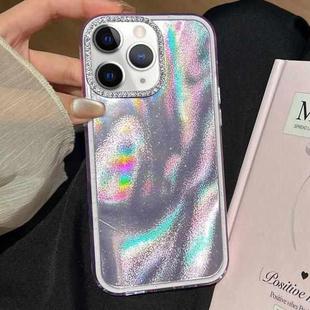 For iPhone 11 Pro Max 3 in 1 Diamond Lens Frame Quicksand Pattern Phone Case(Purple)