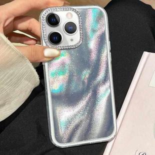For iPhone 11 Pro Max 3 in 1 Diamond Lens Frame Quicksand Pattern Phone Case(Silver)
