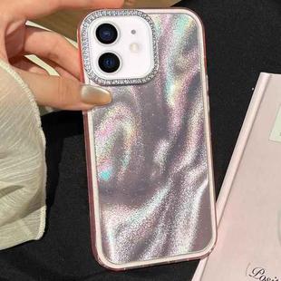 For iPhone 11 3 in 1 Diamond Lens Frame Quicksand Pattern Phone Case(Pink)