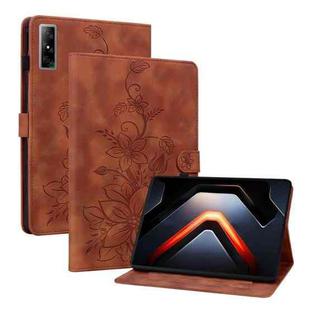 For Infinix Xpad GT Lily Embossed Leather Tablet Case(Brown)